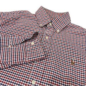 Ralph Lauren Men’s Red Blue Check Button Down Shirt M 100% Cotton Classic